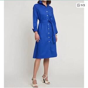 Hinson Wu Tamron Long Sleeve Midi Shirt Dress Electric Blue Women's Size XS NWT